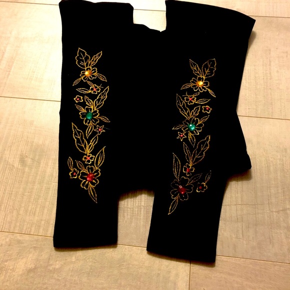 Leggings-Black Colour--Red+Green+Yellow & Golden Embroidery NEW - Picture 2 of 12